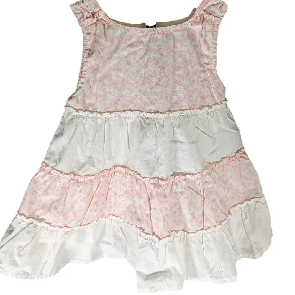Baby Girl Floral Ruffle Dress Sun Hat Hair Clip 3 Pc Set Pink White 12-18M